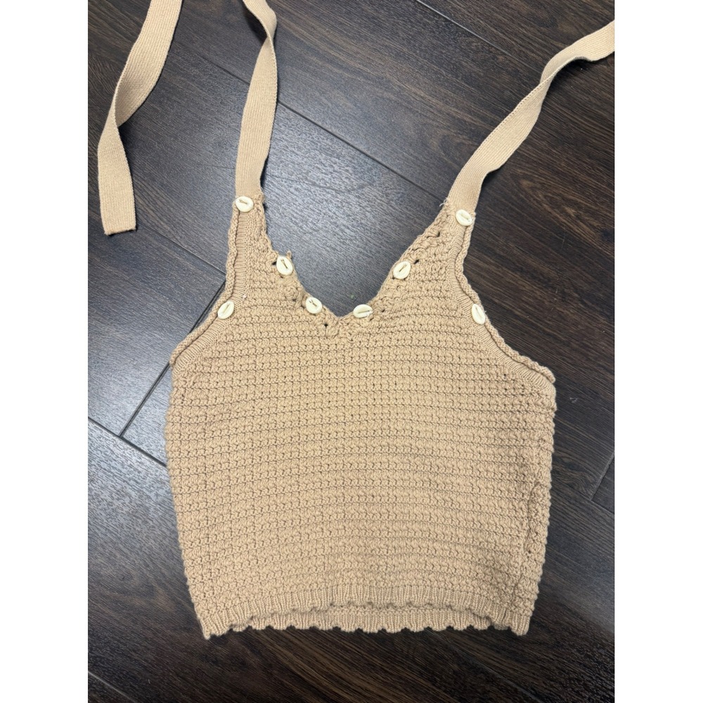Sincerely Jules Knit‎ Crochet Cowrie Shell Halter Crop Top - Size XS
